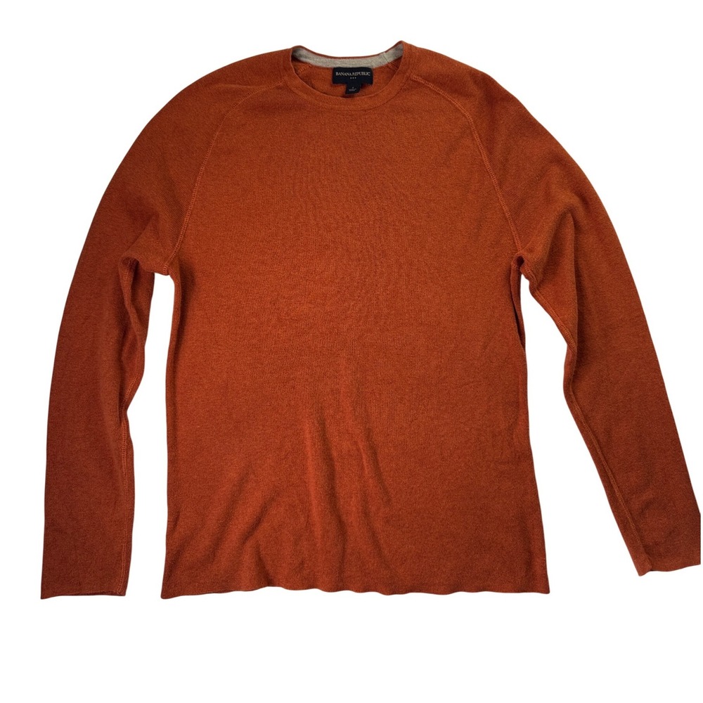 Banana Republic Mens Burnt Orange 100% Cotton Crewneck Raglan Sweater Small
